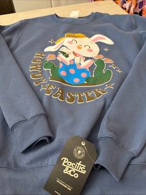 Pacific & Co. Women's Blue Graphic Easter Bunny Sweatshirt